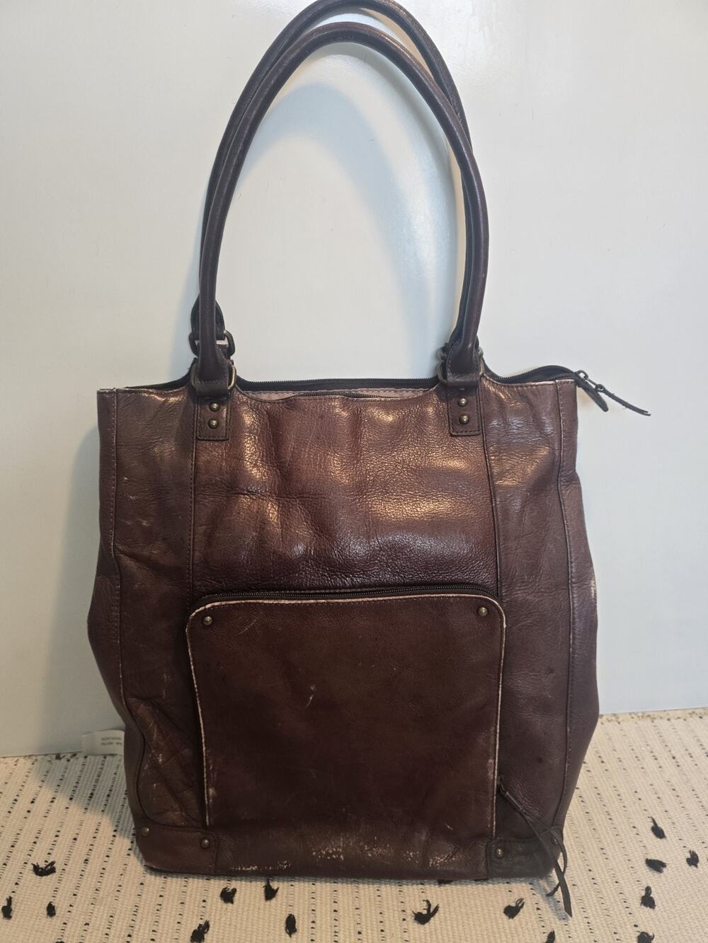SOLO BAG BROWN Patina LEATHER LAPTOP BAG BRIEFCASE 15X15 quiet ivy tote pockets